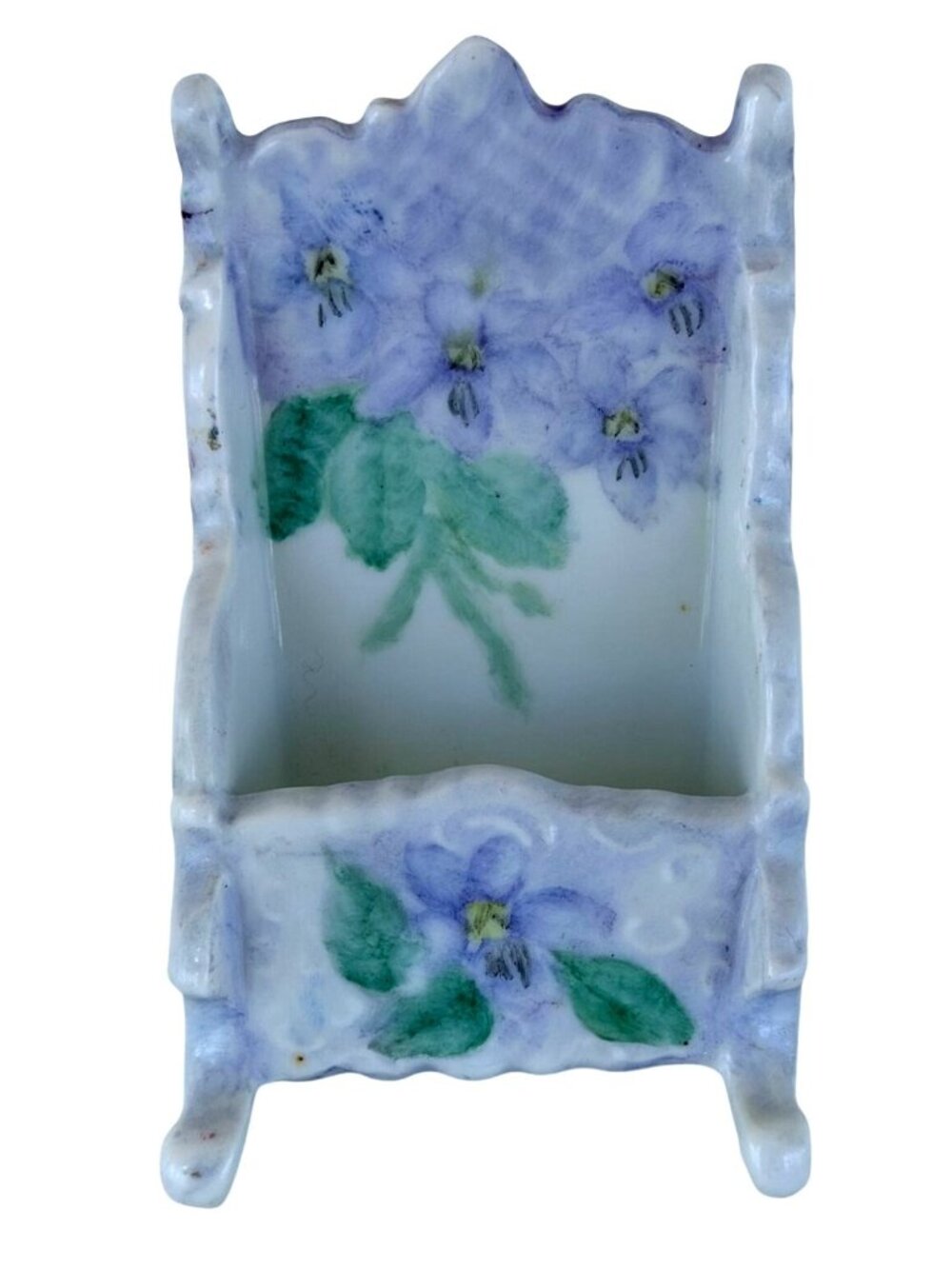 Vintage Porcelain Floral Hand-Painted Business Card Match Holder Purple Violets
